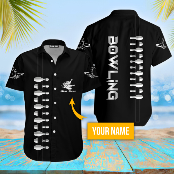 Bowling Black Custom Name Hawaiian Shirt For Unisex Gift HN1085