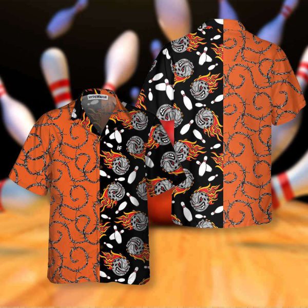 Bowling Fire Pattern Hawaiian Shirt, Flame Striking Bowling Shirt, Best Gift For Bowling Players, Friend, Family