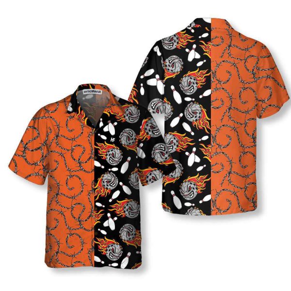 Bowling Fire Pattern Hawaiian Shirt, Flame Striking Bowling Shirt, Best Gift For Bowling Players, Friend, Family