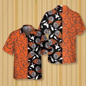 Bowling Fire Pattern Hawaiian Shirt, Flame…