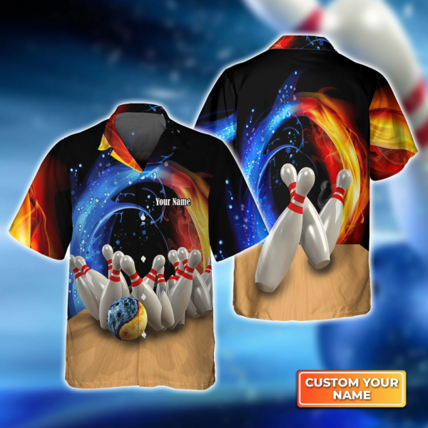 Bowling Game Strike Water and Fire hawaiian shirt, Bowling Hawaiian Shirt For Bowling Gift Team shirt