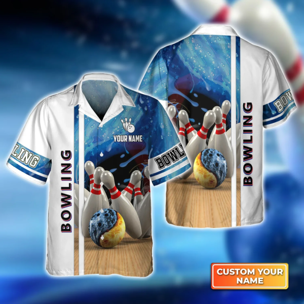 Bowling Hawaiian Shirt For Bowling Gift Team shirt, Bowling Strike In Water Hawaiian Shirt