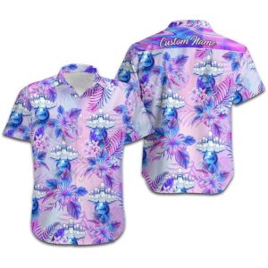 Bowling Holographic Tropical Flowers Hawaiian Shirt…