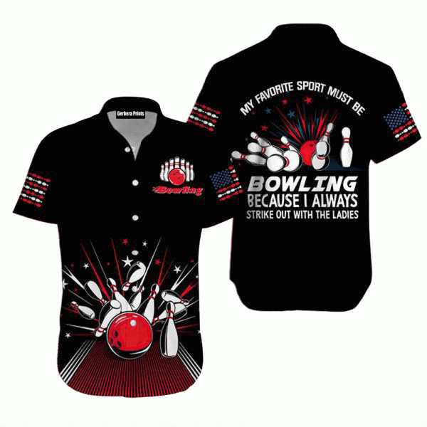 Bowling My Favorite Sport Black Aloha Hawaiian Shirts For Men Women WT1816