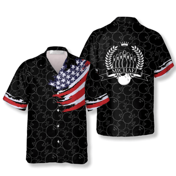 Custom Bowling Hawaiian Shirt with Bowling Pattern Flag Crown Emblem