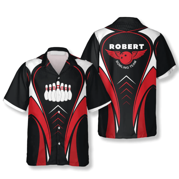 Custom Bowling Hawaiian Shirt in Red Black Perfect Bowling Team Shirt & Player Gift