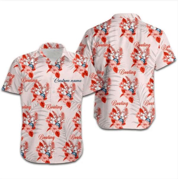 Bowling Red Tropical Custom Name Hawaiian Shirt For Unisex Gift HN3572