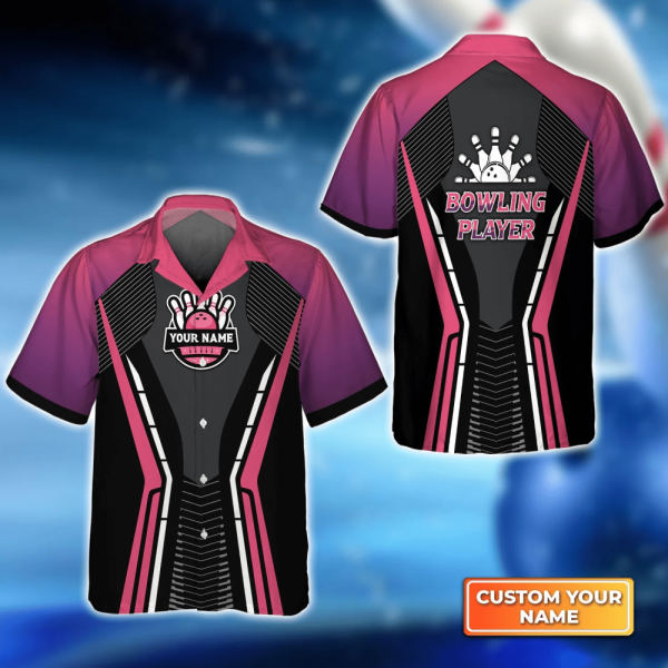 Bowling Strike Black Pink hawaiian shirt, Bowling Hawaiian Shirt For Bowling Gift Team shirt