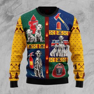 Dalmatian Firefighter Ugly Christmas Sweater: All-Over…