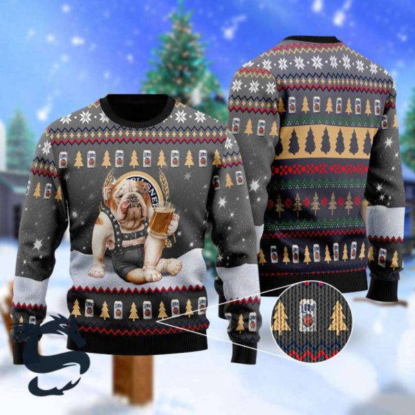 Bulldog Drink Lite Beer Christmas SweaterHoliday Gift Noel Malalan