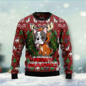 Bulldog Reindeer Ugly Christmas Sweater, Bulldog…