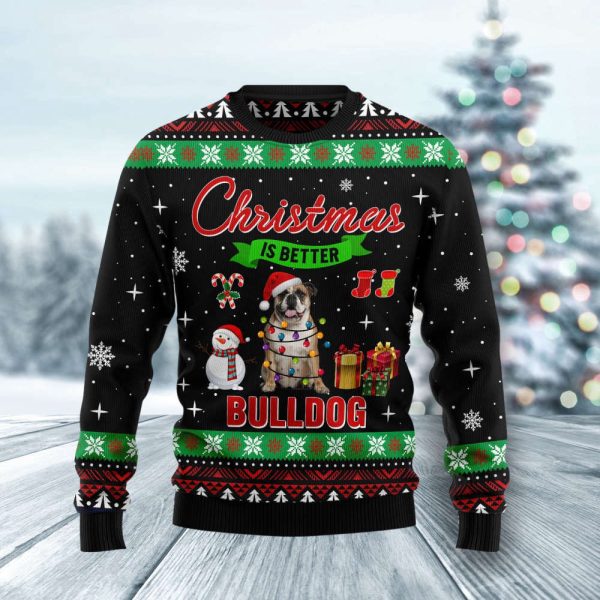 Bulldog Ugly Christmas Sweater – Holiday Gift Noel Malalan