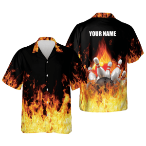 Flame Bowling Hawaiian Shirt – Button-Down…