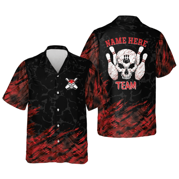 Button-Down Skull bowling Flame Hawaiian Shirt Bowling Team Shirt Bowling Gift