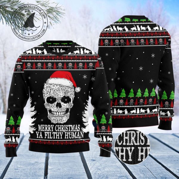 Festive Cat Skull Santa Sweater: Trendy & Ugly Christmas Fashion