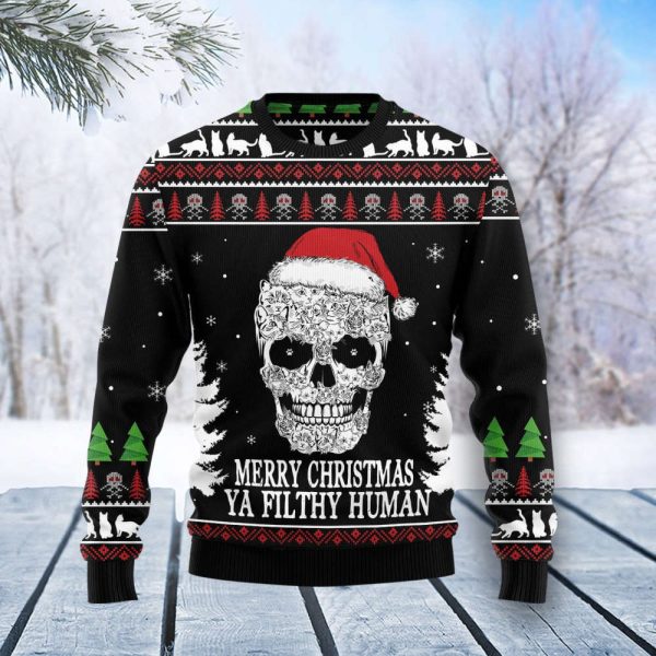 Festive Cat Skull Santa Sweater: Trendy & Ugly Christmas Fashion