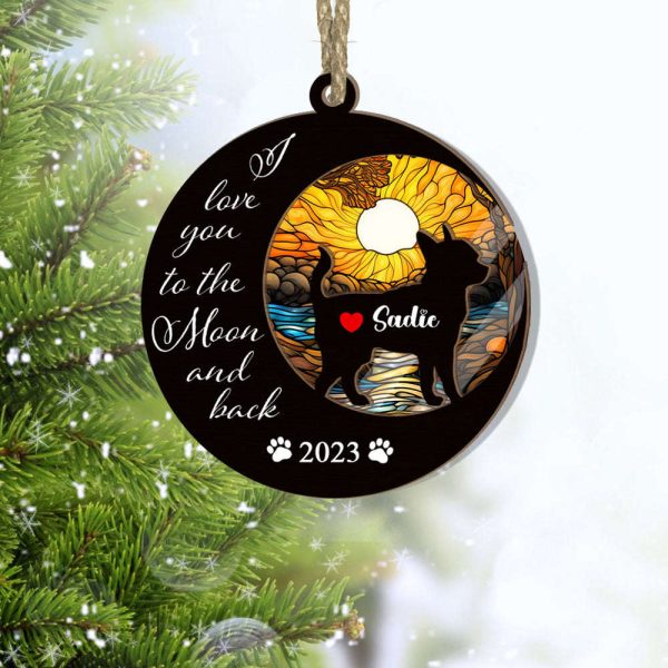 Chihuahua (Short Hair) Suncatcher Ornament, Love You To The Mon And Back, Chihuahua (Short Hair) Loss, Memorial Dog Ornament
