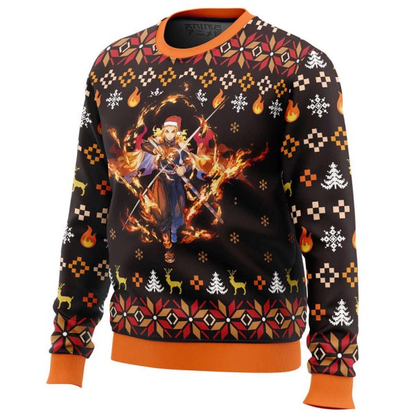 Cozy Rengoku Demon Slayer Christmas Sweater – Comfimerch: Ignite Holiday Spirit Perfect Christmas Gift