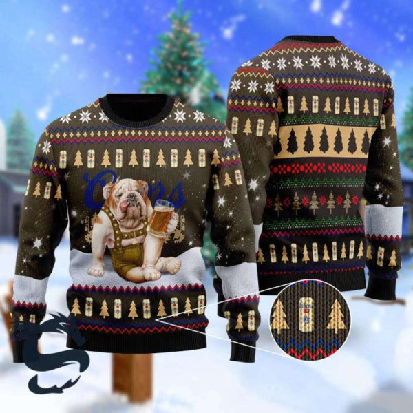 Coors Banquet Beer Christmas Ugly Sweater – Festive Bulldog Drink