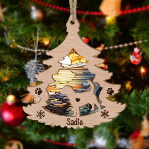 Custom Beagle Pine Tree Suncatcher Ornament…