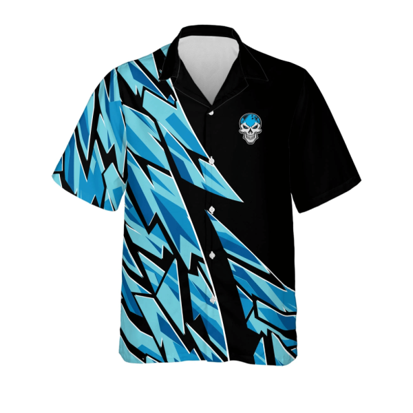 Custom Blue Skull Button-Down Hawaiian Shirt for Men: Bowling Team Casual