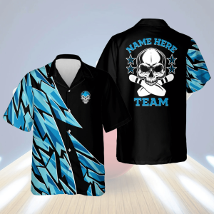 Custom Blue Skull Button-Down Hawaiian Shirt…