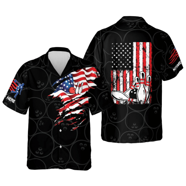 Men s Custom Bowling Hawaiian Shirts – USA Flag Patriotic Design