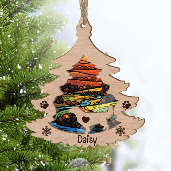 Custom Golden Retriever Pine Tree Suncatcher Ornament Personalized Christmas Gift for Dog Lover