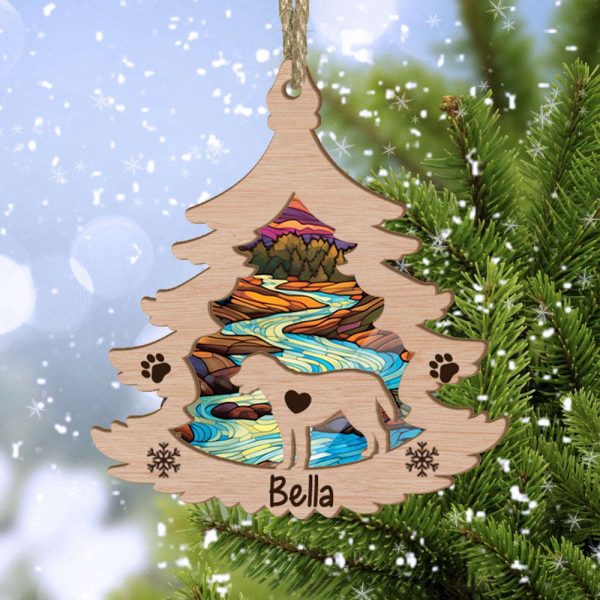 Custom Labrador Retriever Pine Tree Suncatcher Ornament Personalized Christmas Gift for Dog Lover
