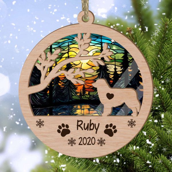 Personalized Australian Shepherd Circle Branch Tree Suncatcher Ornament Gift for Dog Lover