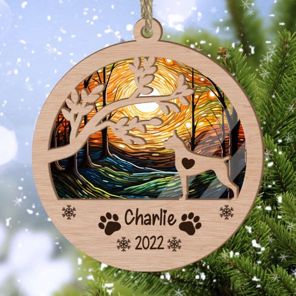Personalized Boxer Cropped Ears Circle Branch Tree Suncatcher Ornament Gift for Dog Lover