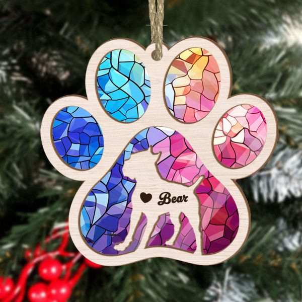 Personalized Cane Corso Paw Rianbow Suncatcher Ornament – Custom Dogs Name Christmas Ornament, Gift for Dog Lover