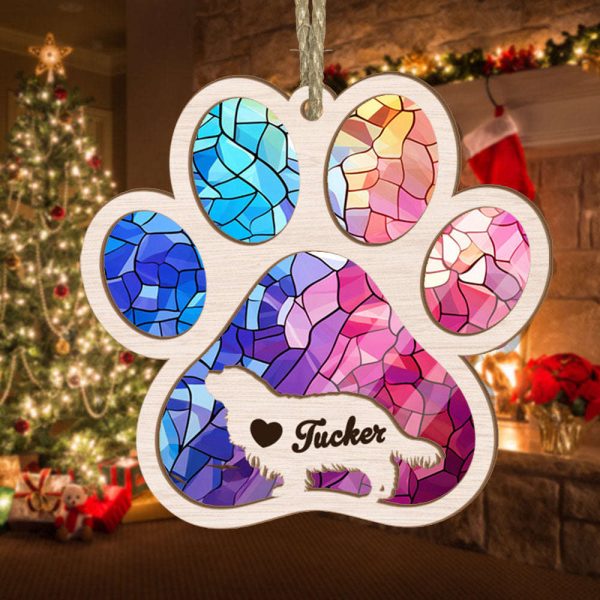 Personalized Cavalier King Charles Paw Rianbow Suncatcher Ornament – Custom Dogs Name Christmas Ornament, Gift for Dog Lover