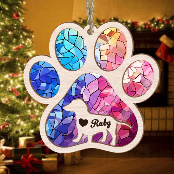 Personalized Dachshund Paw Rianbow Suncatcher Ornament – Custom Dogs Name Christmas Ornament, Gift for Dog Lover