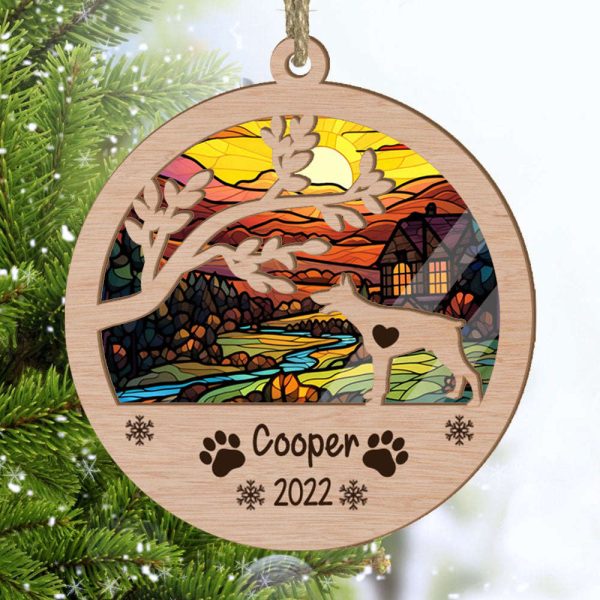 Personalized Doberman Pinscher Circle Branch Tree Suncatcher Ornament Gift for Dog Lover