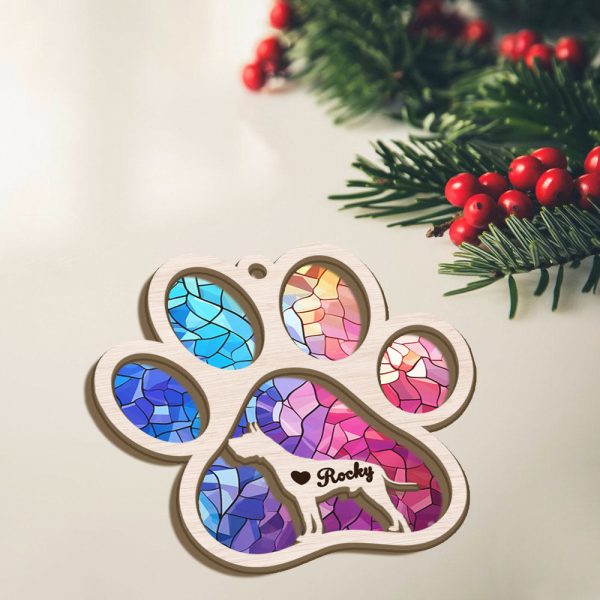 Personalized Great Dane Paw Rianbow Suncatcher Ornament – Custom Dogs Name Christmas Ornament, Gift for Dog Lover