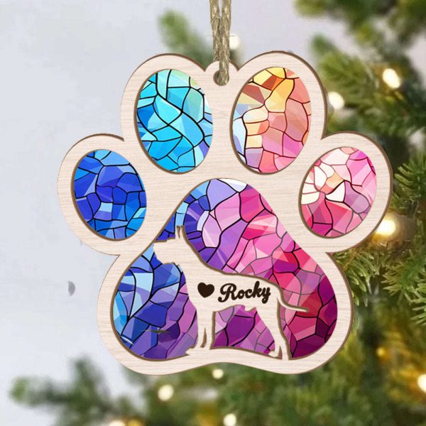 Personalized Great Dane Paw Rianbow Suncatcher Ornament – Custom Dogs Name Christmas Ornament, Gift for Dog Lover