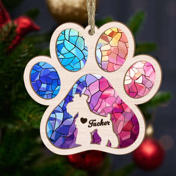 Personalized Miniature Schnauzer Paw Rianbow Suncatcher Ornament – Custom Dogs Name Christmas Ornament, Gift for Dog Lover