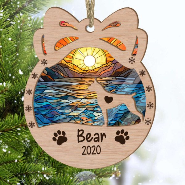 Personalized Orna Bow Boxer Cropped Ears Suncatcher Ornament Personalized Christmas Gift for Dog Lover
