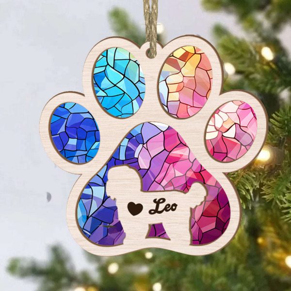 Personalized Shih Tzu Paw Rianbow Suncatcher Ornament – Custom Dogs Name Christmas Ornament, Gift for Dog Lover