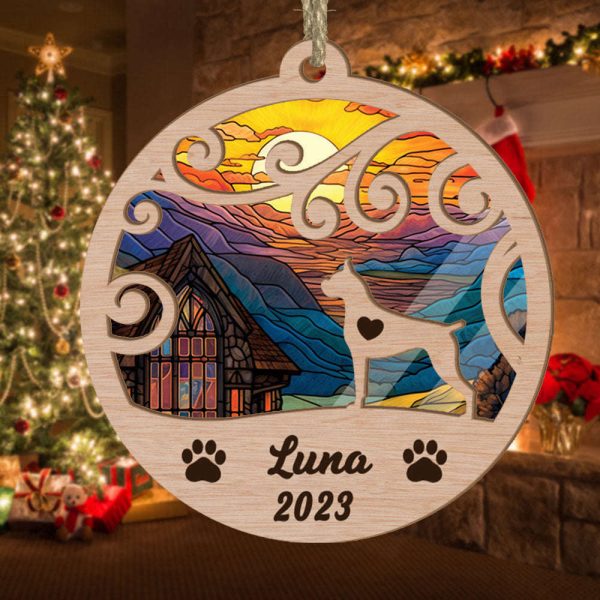 Custom Suncatcher Ornament Boxer – Sunset Background Custom Name and Year Christmas Gift for Dog Lover