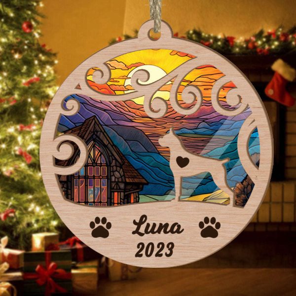 Custom Suncatcher Ornament Boxer – Sunset Background Custom Name and Year Christmas Gift for Dog Lover