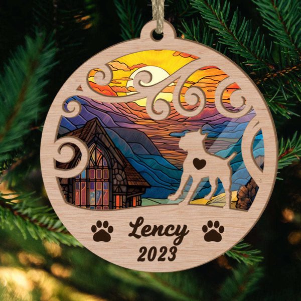 Custom Suncatcher Ornament Cane Corso – Sunset Background Custom Name and Year Christmas Gift for Dog Lover