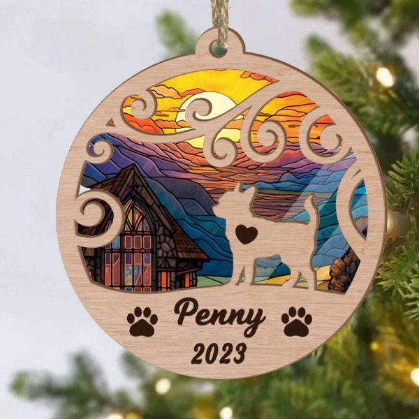 Custom Suncatcher Ornament Chihuahuas – Sunset Background Custom Name and Year Christmas Gift for Dog Lover