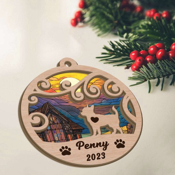 Custom Suncatcher Ornament Chihuahuas – Sunset Background Custom Name and Year Christmas Gift for Dog Lover