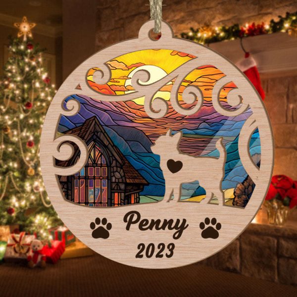 Custom Suncatcher Ornament Chihuahuas – Sunset Background Custom Name and Year Christmas Gift for Dog Lover