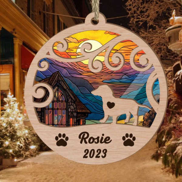 Custom Suncatcher Ornament Dachshund – Sunset Background Custom Name and Year Christmas Gift for Dog Lover