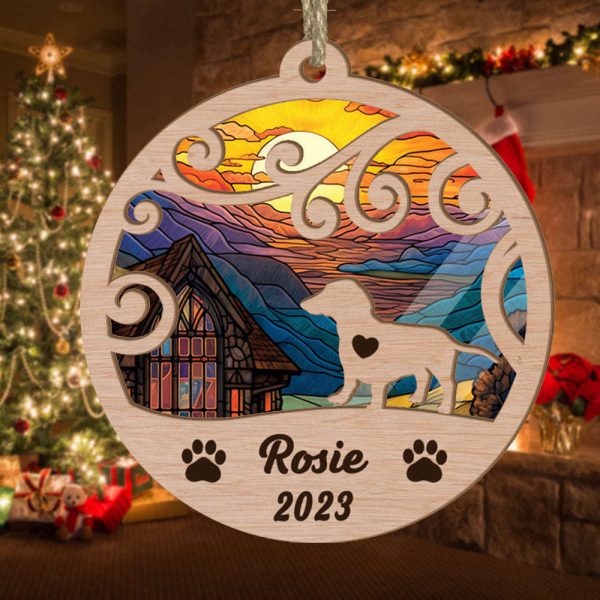 Custom Suncatcher Ornament Dachshund – Sunset Background Custom Name and Year Christmas Gift for Dog Lover