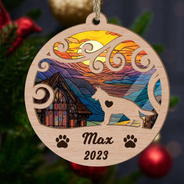 Custom Suncatcher Ornament German Shepherd – Sunset Background Custom Name and Year Christmas Gift for Dog Lover