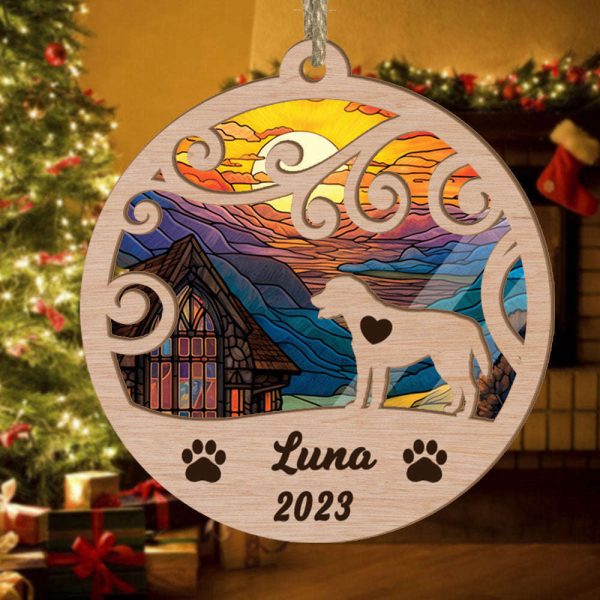 Custom Suncatcher Ornament Labrador Retriever – Sunset Background Custom Name and Year Christmas Gift for Dog Lover